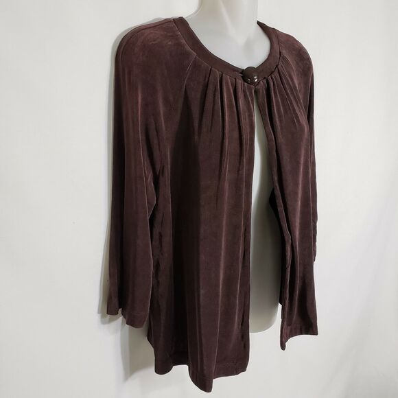 Laura Ashley Womens Cardigan Small Brown Stretch Knit Slinky 1 Button 3/4 Sleeve - Picture 5 of 8